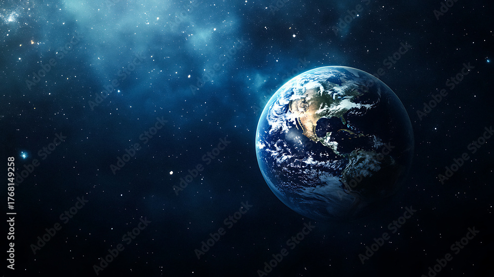 Obraz premium Blue Marble Earth View from Space Cosmic Galaxy Stars Planet World Cosmos