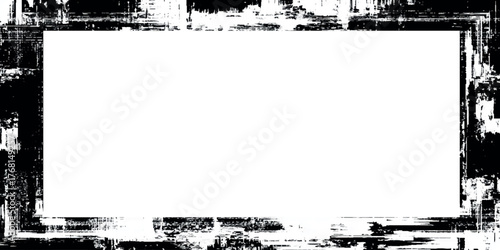 Grunge Textured Frame with black and white painted effect stains on transparent background.