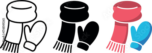 Winter Warmth Scarf and Mittens Vector Set Cold Weather Accessories Isolated Icons