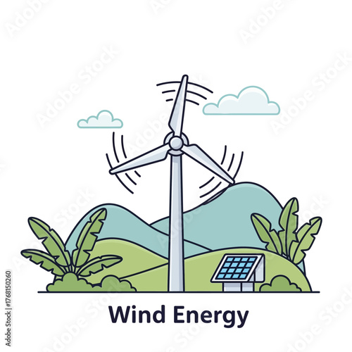 Clean and renewable wind energy concept with a modern windmill illustration