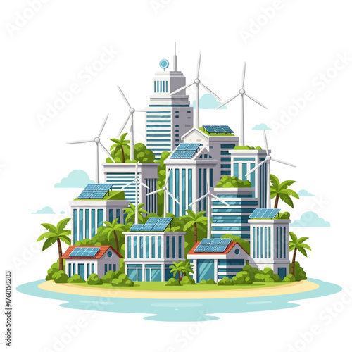 Eco-Friendly City with Sustainable Energy Sources and Green Buildings