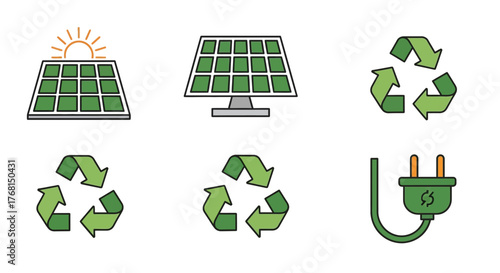 Solar energy and recycling icons for sustainable power