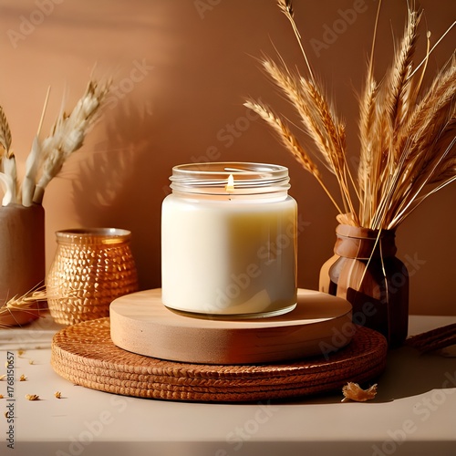 Cozy Candle Jar Mockup with Aesthetic Decor A Photorealistic Touch for Relaxation