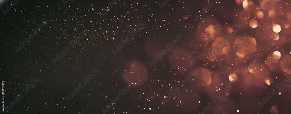 Fototapeta premium Dark Bokeh Background with Golden Light, Abstract Sparkle Texture, Blurred Pattern, Festive Dust Overlay, Defocused Shimmer Backdrop