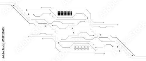 White circuit board background. Technology concept. Thin line wires and dots. AI chip innovation concept.