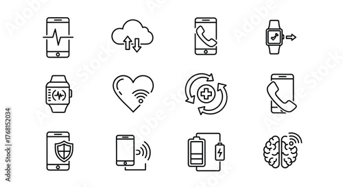 Hand drawn icons representing technology and connectivity for modern devices vector