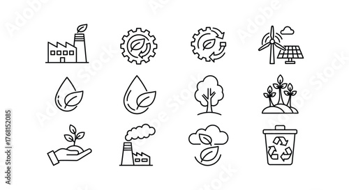 Eco-friendly icons representing sustainability industry nature renewable energy and conservation efforts vector