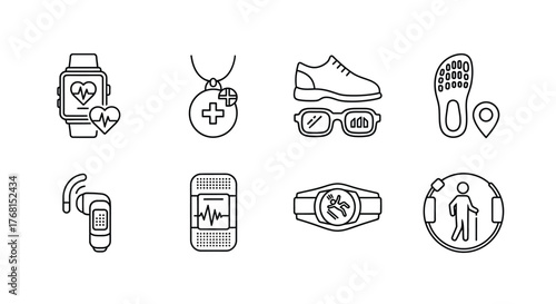 Wearable health technology collection fitness smartwatch medical device shoe insoles activity tracker vector