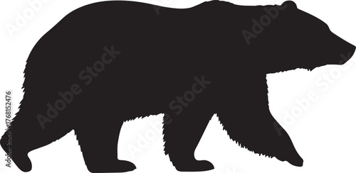 Black Silhouette of a Walking Grizzly Bear on a White Background animal wildlife