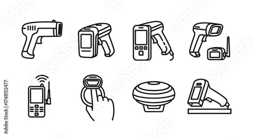 Collection of diverse barcode scanners and mobile data capture devices vector