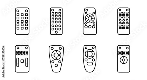 Collection of diverse remote controls icons set for entertainment and technology gadgets vector