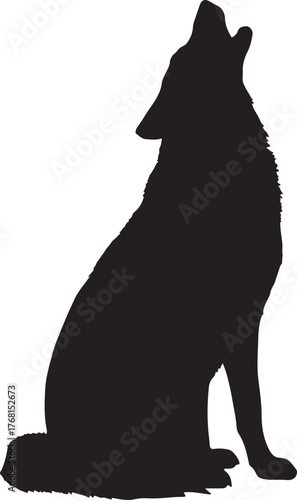 Black Silhouette of a Wolf Howling on a White Background animal wildlife