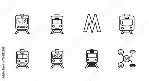 Set of train icons and metro symbol modern transportation technology icons graphic elements vector