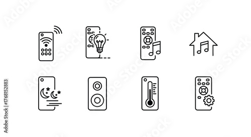 Modern smart home icons representing connectivity technology and automation systems vector