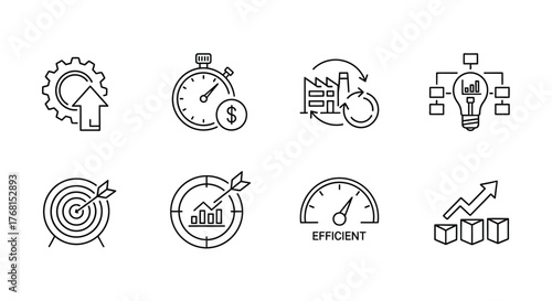 Business growth and strategy icons representing success achievement goals and performance improvement vector