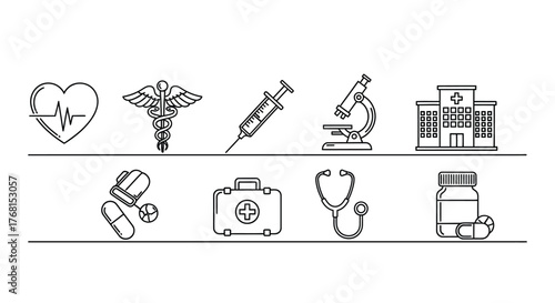 Medical icons set for healthcare and science research symbolizing health care and diagnosis vector