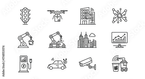 Modern technology and industry icon set for innovation and progress concepts vector