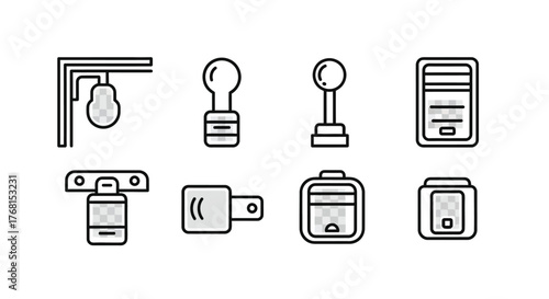 Collection of modern icons representing diverse objects and devices for digital applications vector
