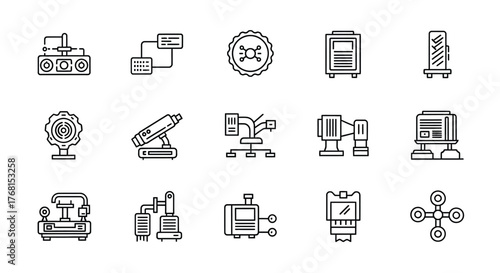 Collection of hand-drawn icons representing modern technology and industrial concepts vector