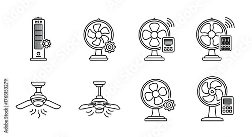 Diverse fan collection graphic elements for cooling solutions and airflow design ideas vector