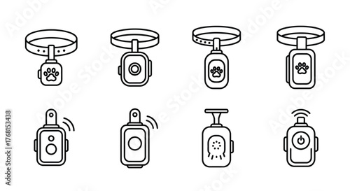 Pet tracker devices collage showing various designs for animal gps and location technology vector