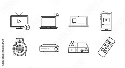 Modern electronic devices collection icons for digital media and connectivity vector