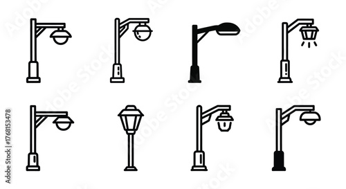 Collection of classic and modern street light icons for urban and outdoor scene design vector