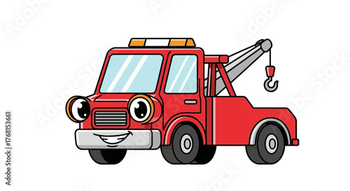 Cartoon tow truck illustration with a playful expression ideal for children's content