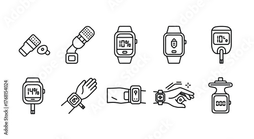 Collection of hand drawn diabetes management icons for health and medical applications vector