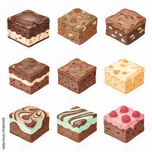 Collection of Delicious Gourmet Brownie Squares with Various Toppings and Flavors