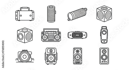Collection of hand drawn audio equipment icons and symbols for music and sound design vector