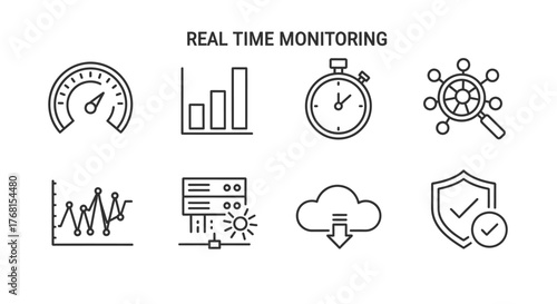 Set of real time monitoring icons for analytics and performance tracking vector