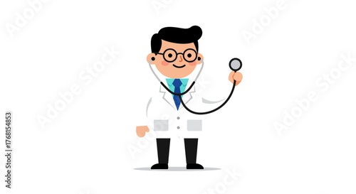 Friendly Male Doctor with Stethoscope Cartoon Illustration.