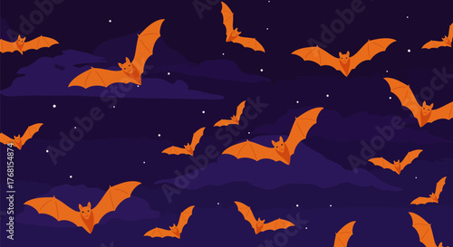 Halloween Night Sky with Flying Bats.