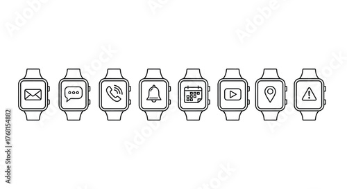 Collection of smartwatch interface icons for app development and user experience design vector