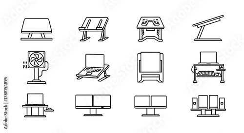 Collection of drafting tables and drawing stations industrial design elements for art and architecture vector