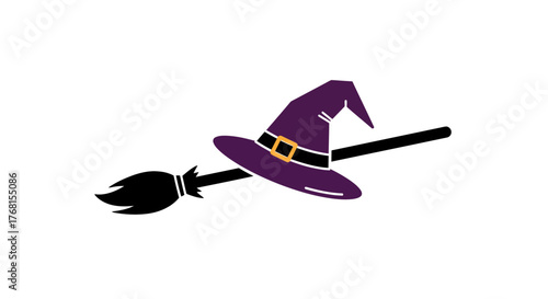 Witchs Hat and Broomstick for Halloween Celebration.