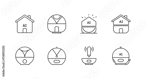 Collection of stylized house and smart device icons for modern living vector
