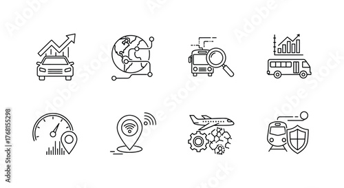 Abstract transportation and logistics icons representing delivery services and global shipping trends vector