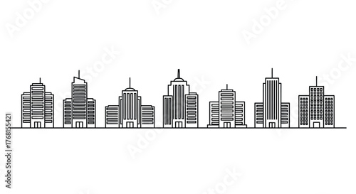 Modern city skyline buildings architectural design outline simple style panorama panorama panoramic vector