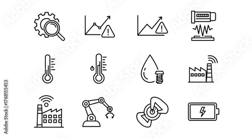 Collection of doodle icons representing industry 4.0 smart factory technology and automation concepts vector