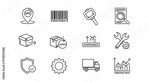 Hand drawn logistics icons representing shipping delivery and supply chain management processes vector