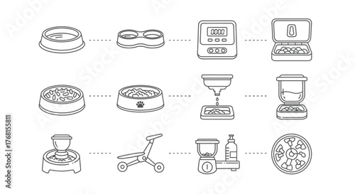 Collection of hand-drawn icons for kitchen scales and baking tools vector