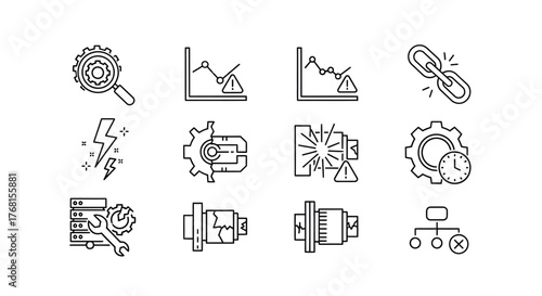 Business growth metrics strategy and performance icons set seo analytics data and operations symbols vector