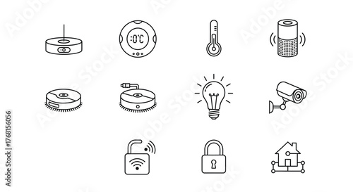 Hand-drawn smart home icons representing technology and connectivity for modern living vector