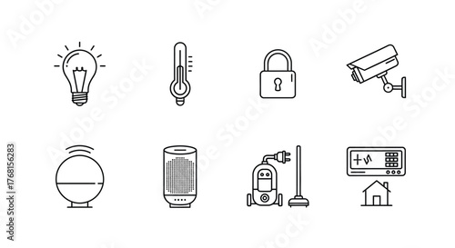 Doodle icons set for smart home technology and security devices simplified outline graphics vector