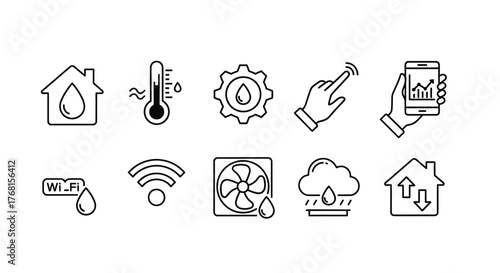 Smart home technology icons representing climate control security energy efficiency and connectivity vector