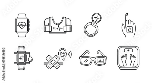 Collection of hand drawn smart health wearable technology gadgets icons and symbols for digital wellness vector