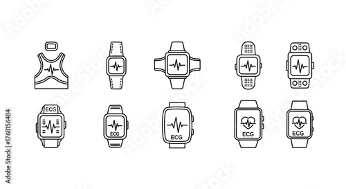 Collection of modern smartwatch icons hand drawn sketch style diverse designs vector