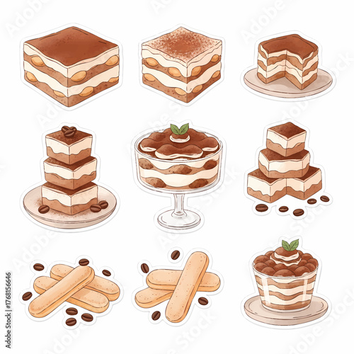 Tiramisu Desserts Vector Illustration Set